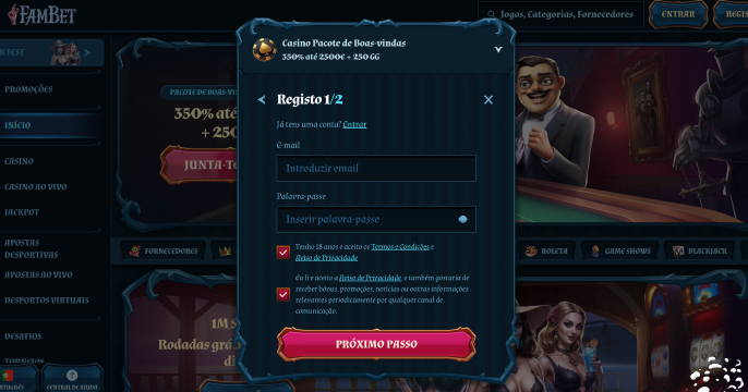 Registo no Fam bet Casino